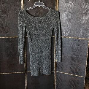 Sleek Long-Sleeve Mini Dress - Black/Silver